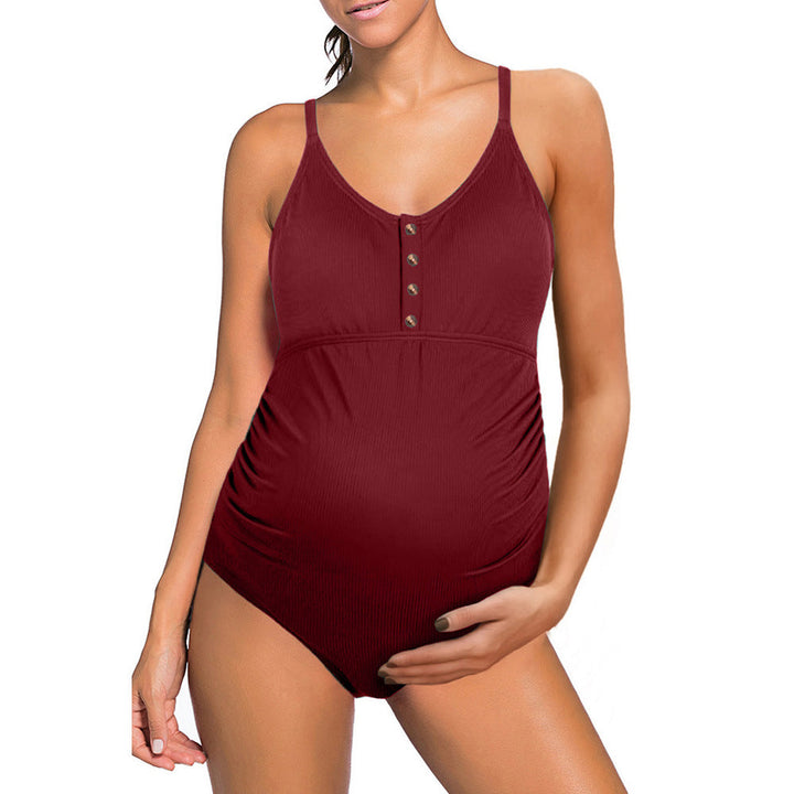 Women’s Maternity Swimsuit – Stretch Fit – Button Detail – Breathable Blend – Full Coverage