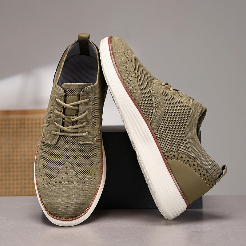 Men’s Knit Dress Shoes – Breathable Fly-Knit – Cushioned Sole – Lace-Up Smart Casual