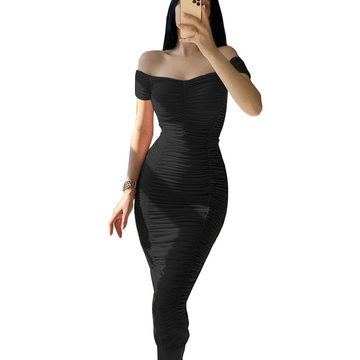 Women's Off-Shoulder Dress - Elegant Ruched Design - Figure-Hugging Silhouette