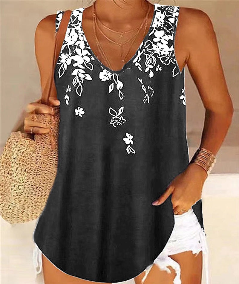 Women’s Tank Top – V-Neck – Relaxed Fit – Sleeveless – Soft Breathable Fabric – Floral Print
