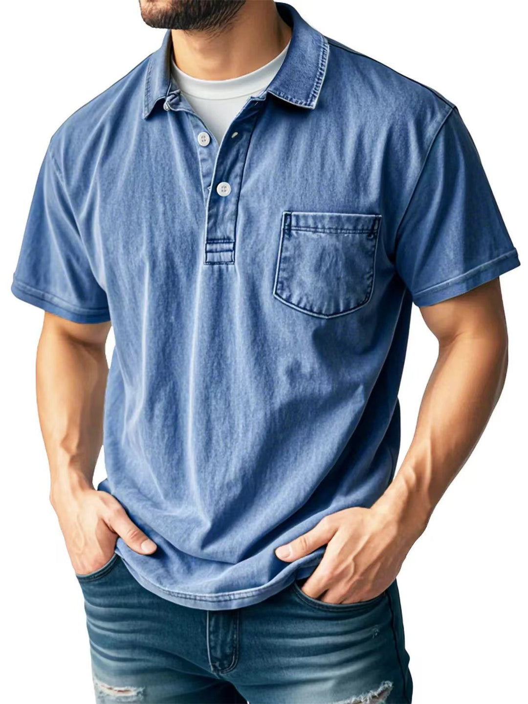Men’s Polo Shirt - Relaxed Fit - Short Sleeve - Button-Down Lapel - Breathable Blend