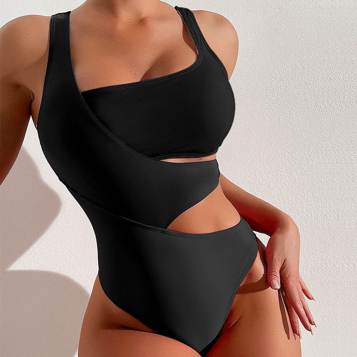 Women’s Swimsuit – One-Shoulder Cut-Out – Form-Fitting – Stretch Fabric – High Leg