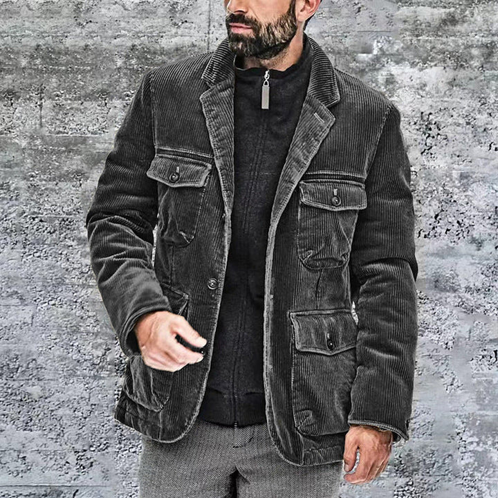 Men's Corduroy Jacket - Tailored Fit - Notched Lapel - Utility Pockets - Button Closure