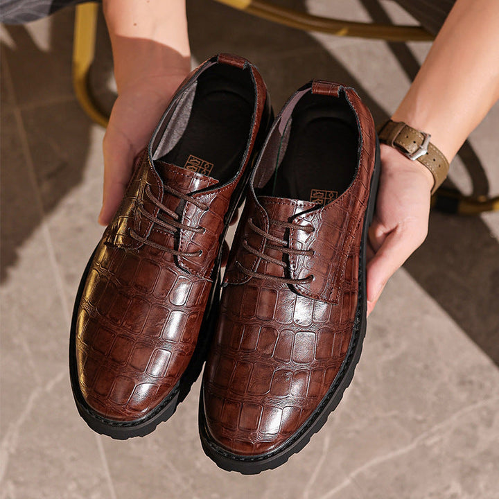 Men’s Dress Shoes - Textured Leather - Crocodile Embossed - Lace-Up Formal Fit