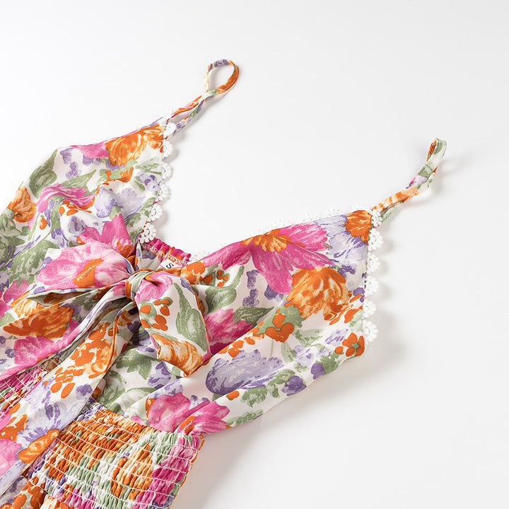 Women’s Mini Dress – Cotton Blend – Floral Print – Spaghetti Straps – Lace Trim – Fit & Flare