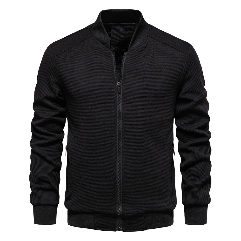 Men's Bomber Jacket – Slim Fit – Textured Fabric – Zipper Front – Ribbed Trim