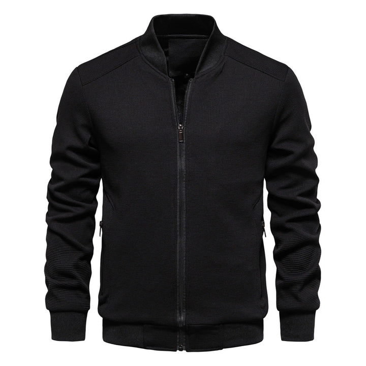 Men's Bomber Jacket – Slim Fit – Textured Fabric – Zipper Front – Ribbed Trim