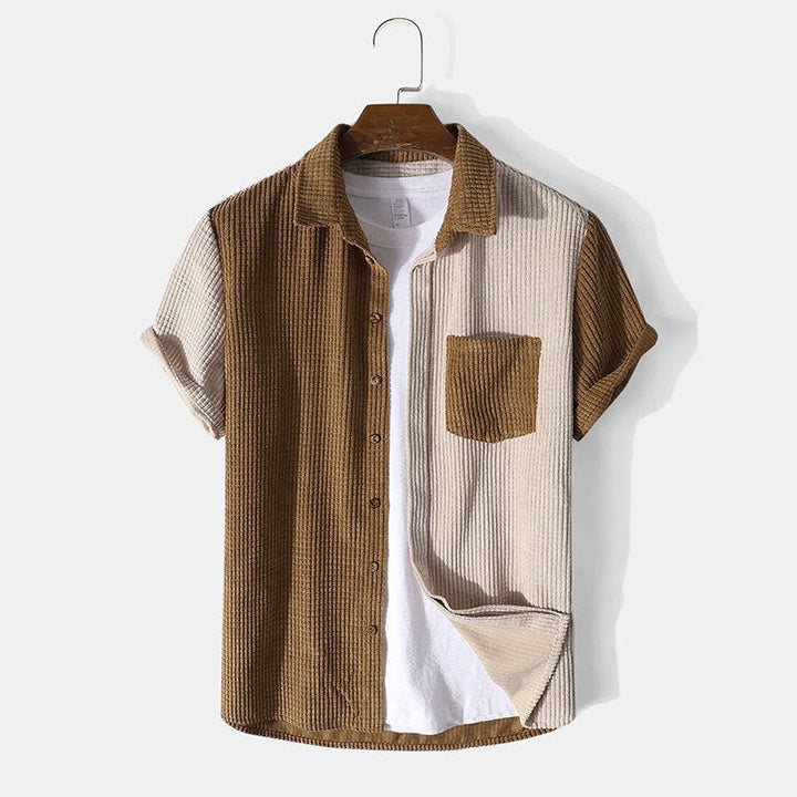 Men’s Two-Piece Set – Waffle Texture – Relaxed Fit – Button-Up Shirt & Drawstring Shorts