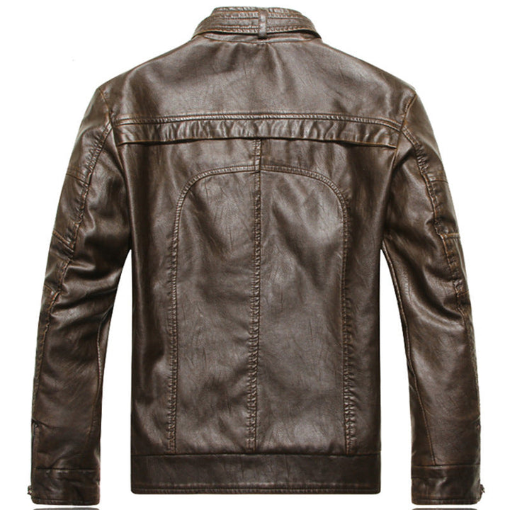 Men’s Biker Jacket – Slim Fit – PU Leather – Zipper Front – Stand Collar – Lined Casual Wear