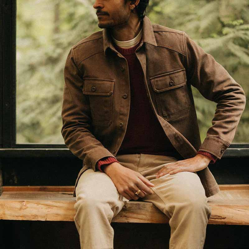 Men’s Shirt Jacket - Relaxed Fit - Long Sleeve - Natural Fibers - Casual Button Front