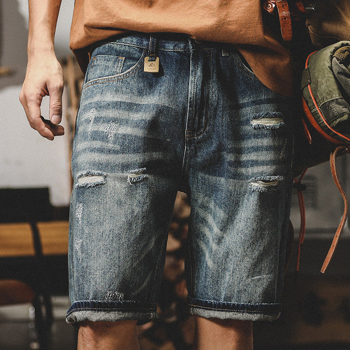 Men’s Jeans - Relaxed Fit - Straight Leg - Distressed Stone Washed Denim - Casual Wear