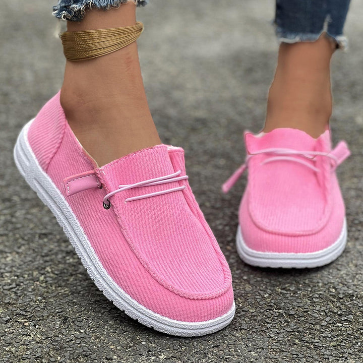 Women’s Loafers - Ribbed Fabric - Slip-On Design - Cushioned Sole - Casual Comfort