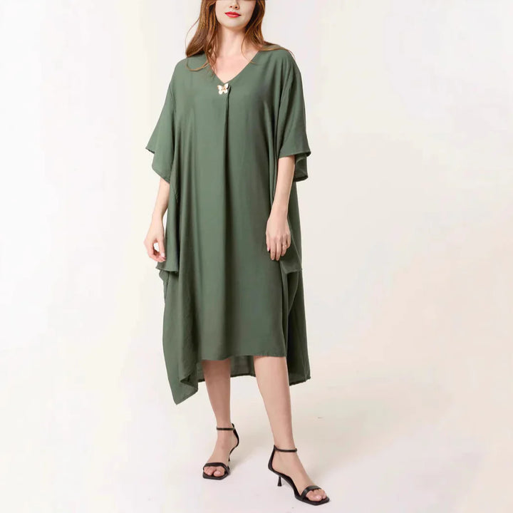 Women’s Tunic Dress – Relaxed Fit – Midi Length – V-Neck – Soft Breathable Blend