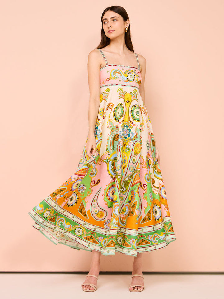Women’s Maxi Dress - Smocked Bodice - Spaghetti Strap - Flowy Boho Silhouette
