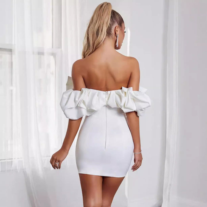 Women’s Mini Dress - Off Shoulder - Ruffled Neckline - Slim Fit Cocktail Style