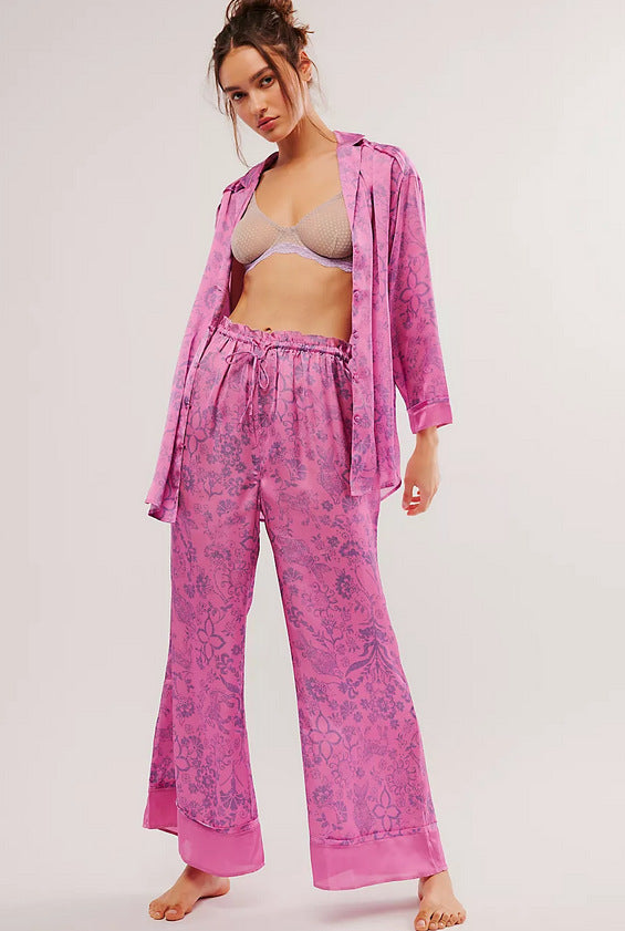 Women’s Loungewear Set – 100% Silk – Relaxed Fit – Lace Tank – Button-Up Top – Pajama Pants
