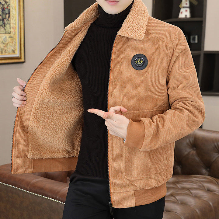 Men’s Casual Jacket - Corduroy Exterior - Sherpa Lined - Relaxed Fit - Zip Closure