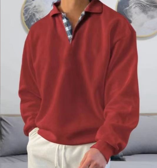 Men’s Sweatshirt – Soft Knit – Loose Fit – V-Neck Lapel – Ribbed Cuffs – Casual Wear