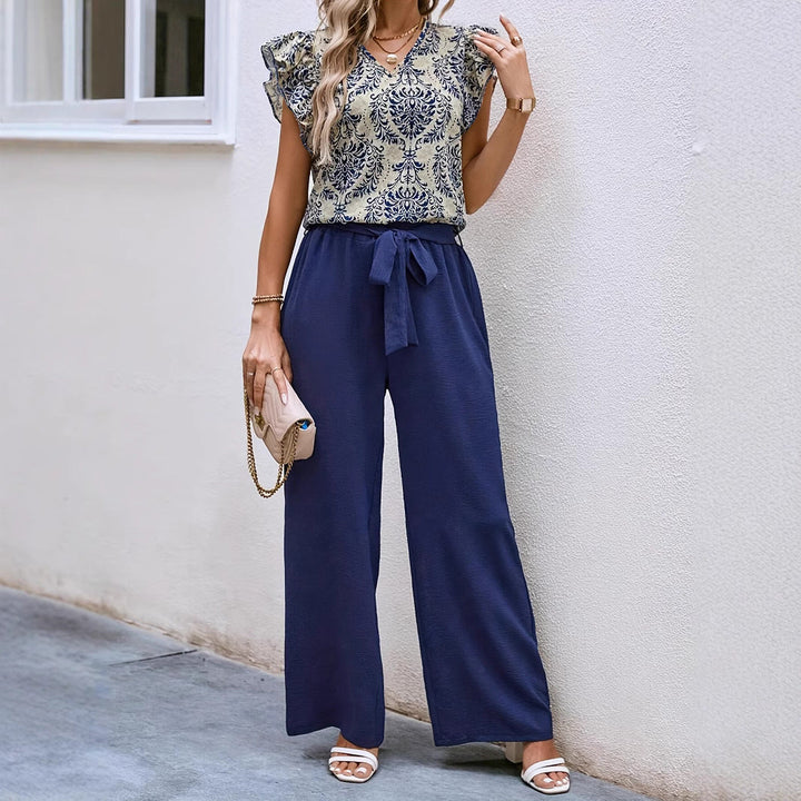 Women’s Wide-Leg Pants - High Waist - Fabric Belt - Lightweight Breathable Fit