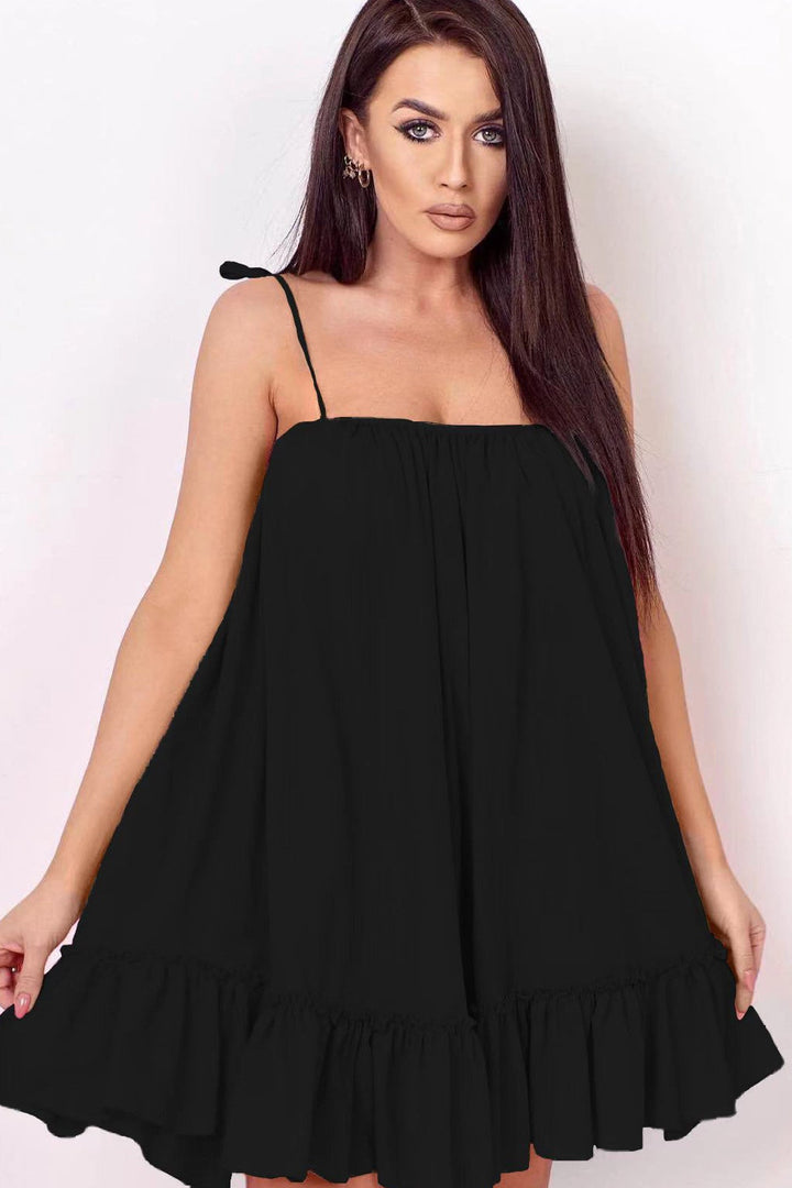 Women’s Sundress – Lightweight Cotton – A-Line Fit – Spaghetti Straps – Ruffled Hem