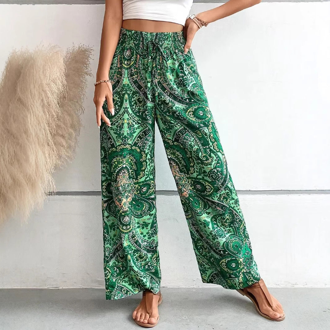 Women’s Wide-Leg Pants - Elastic Waist - Breathable Blend - Flowy Relaxed Fit