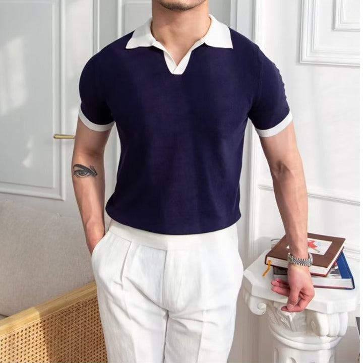 Men’s Polo Shirt - Knitted Cotton - Regular Fit - Short Sleeve Ribbed Cuffs