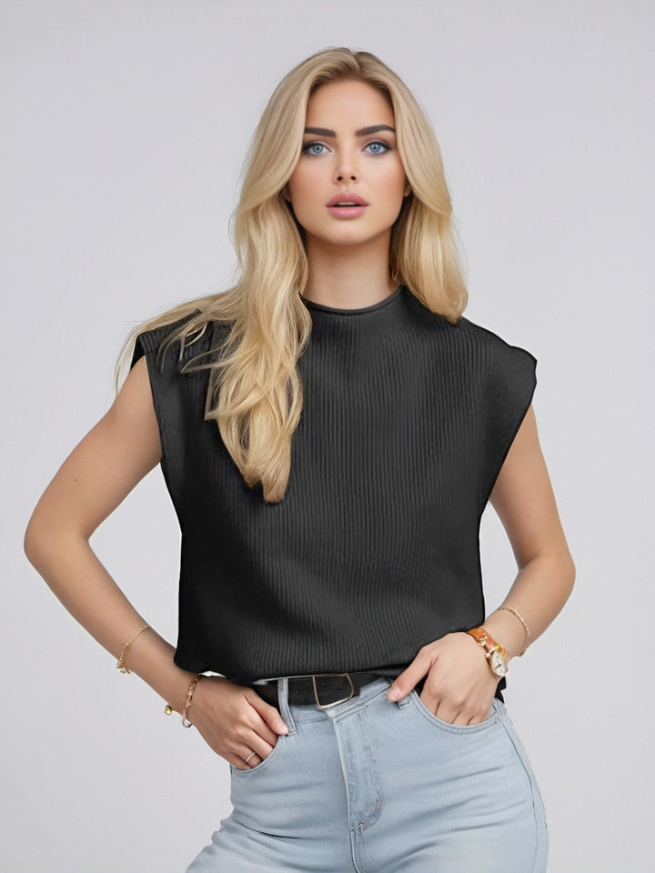 Women’s Sleeveless Turtleneck Sweater - Wool Blend Knit - Relaxed Fit - Ribbed Texture