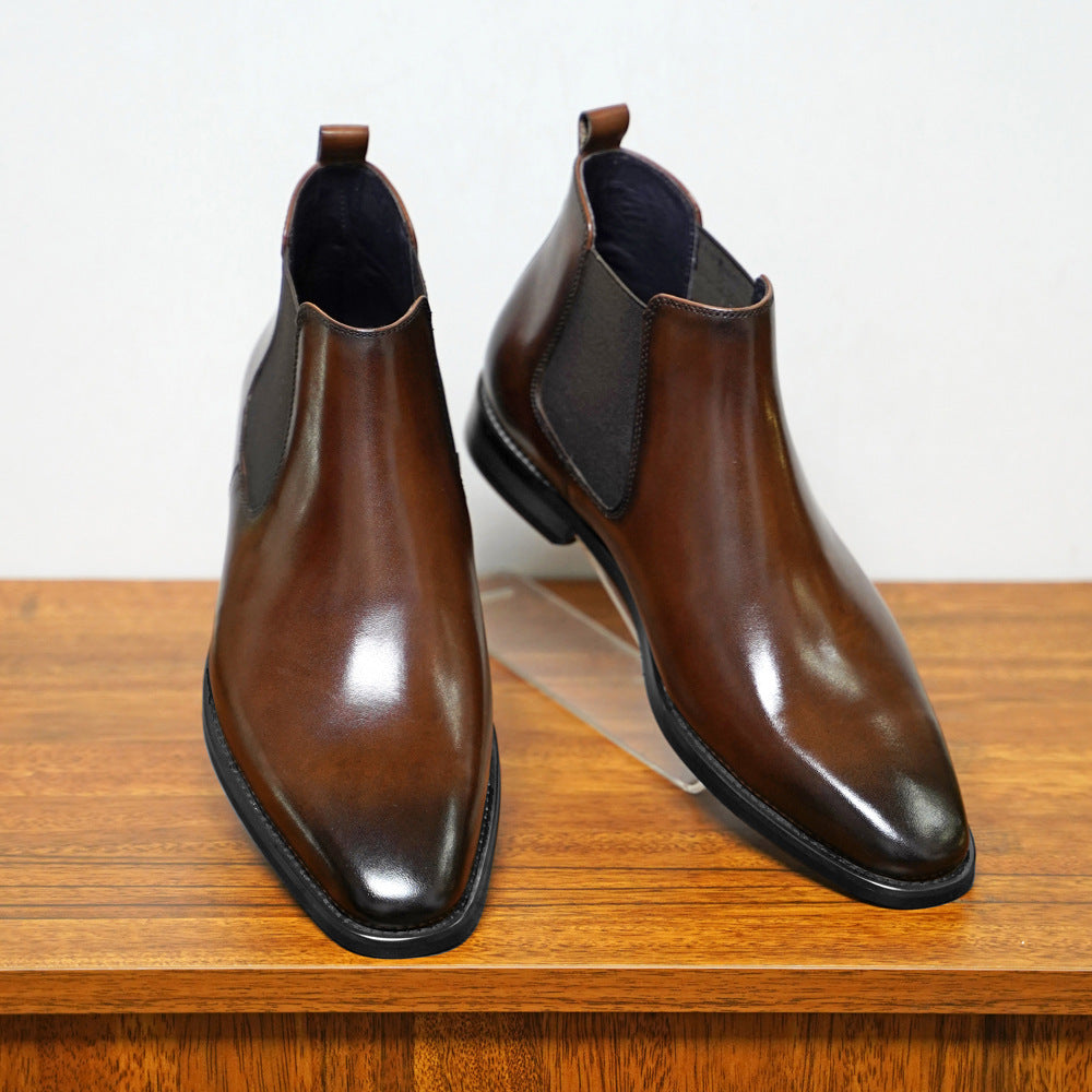 Men's Chelsea Boots - Leather Upper - Slip-On Elastic Panel - Ankle Height Classic Fit