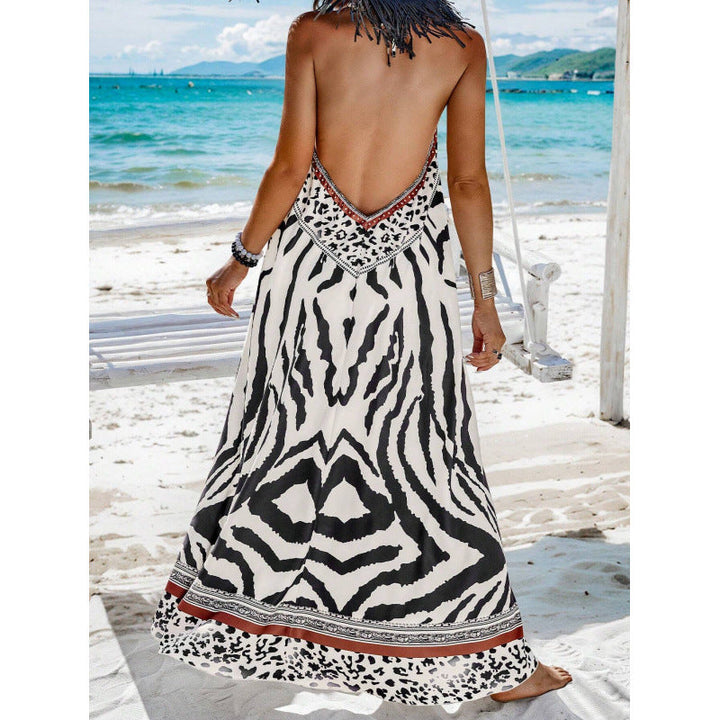 Women’s Maxi Dress – A-Line Fit – V-Neck – Spaghetti Straps – Bold Print