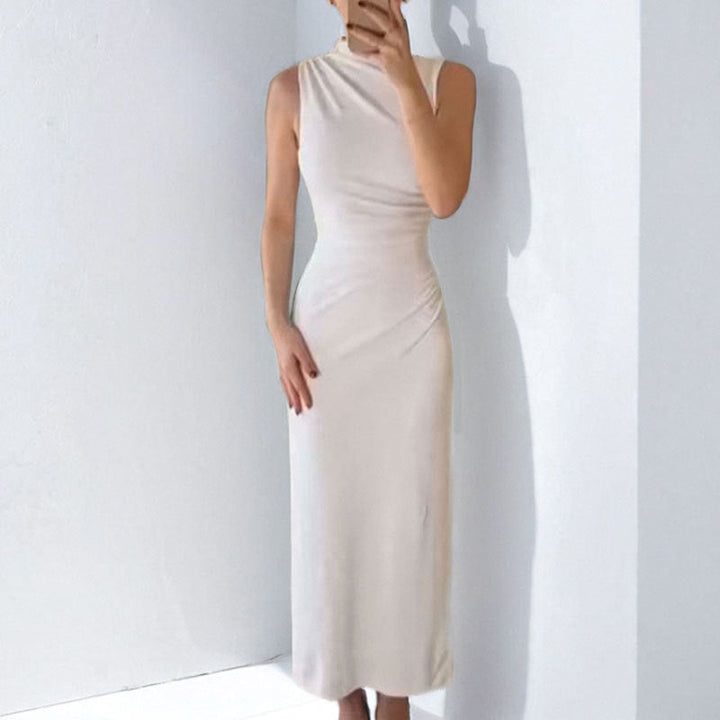 Women’s Bodycon Dress – High Neck – Sleeveless – Midi Length – Elegant Fitted Style