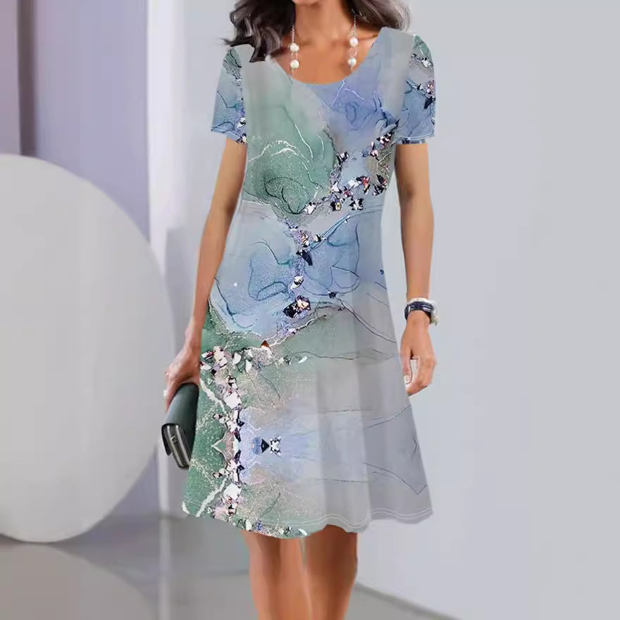 Women’s A-Line Dress – Cotton – Short Sleeve – Knee Length – Floral Print