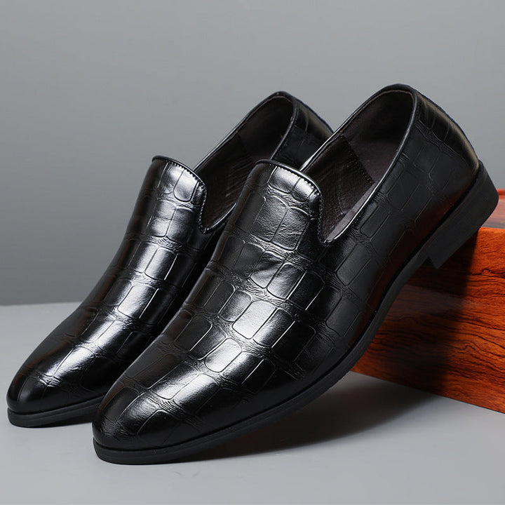 Men’s Loafers – Leather Slip-On – Stone Pattern – Classic Fit – Formal Business Style