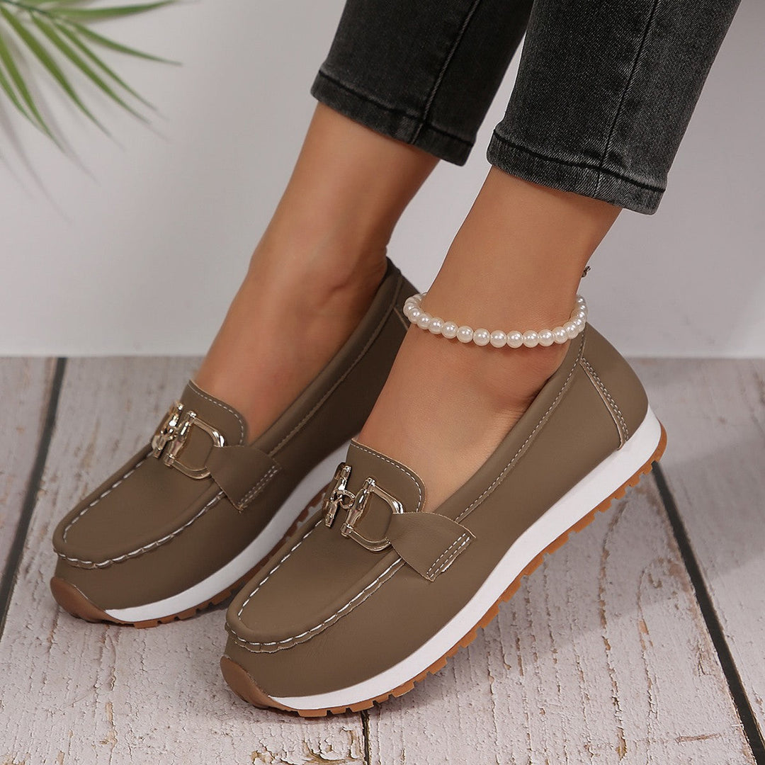 Women’s Platform Sneakers – Slip-On Fit – Chain Detail – Moc Toe – Casual Style
