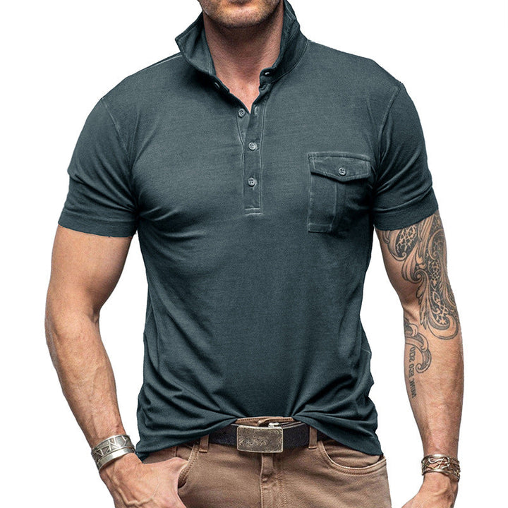 Men’s Polo Shirt - Slim Fit - Cotton - Stand Collar - Buttoned Chest Pocket