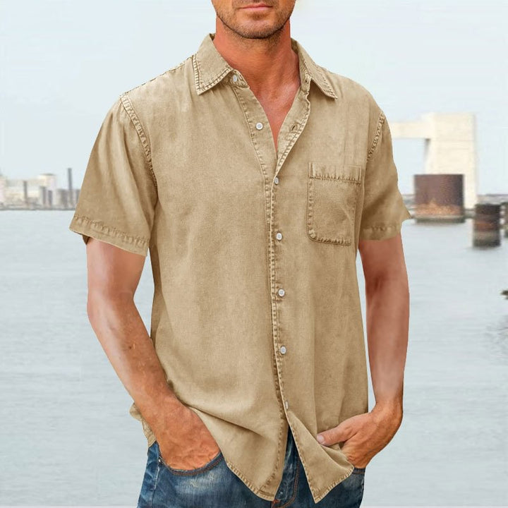 Men’s Short Sleeve Shirt - Relaxed Fit - Natural Fibers - Button Front Casual Style