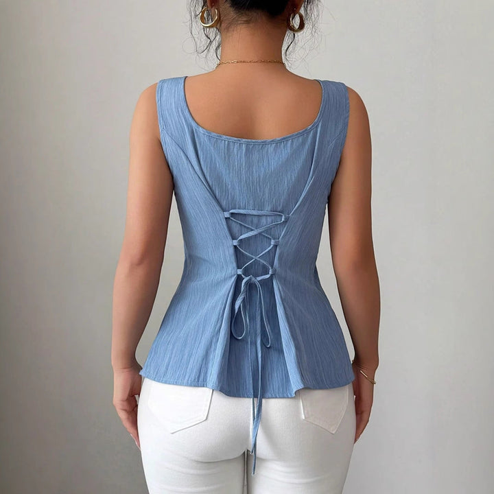 Women’s Sleeveless Top – Square Neck – Lightweight Flowy Fit – Fitted Waist