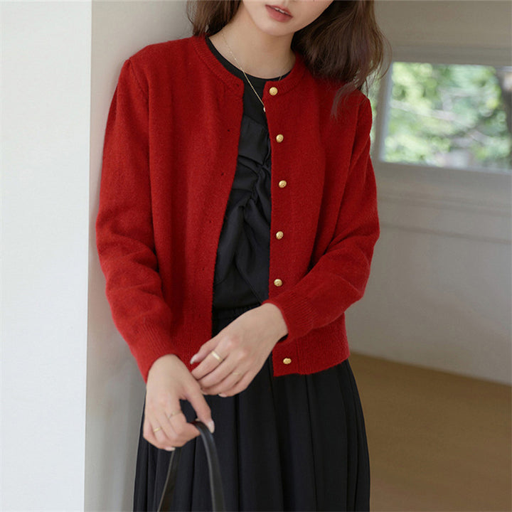 Women’s Cardigan Sweater – Soft Knit – Regular Fit – Crew Neck – Button Down – Eyelet Detail
