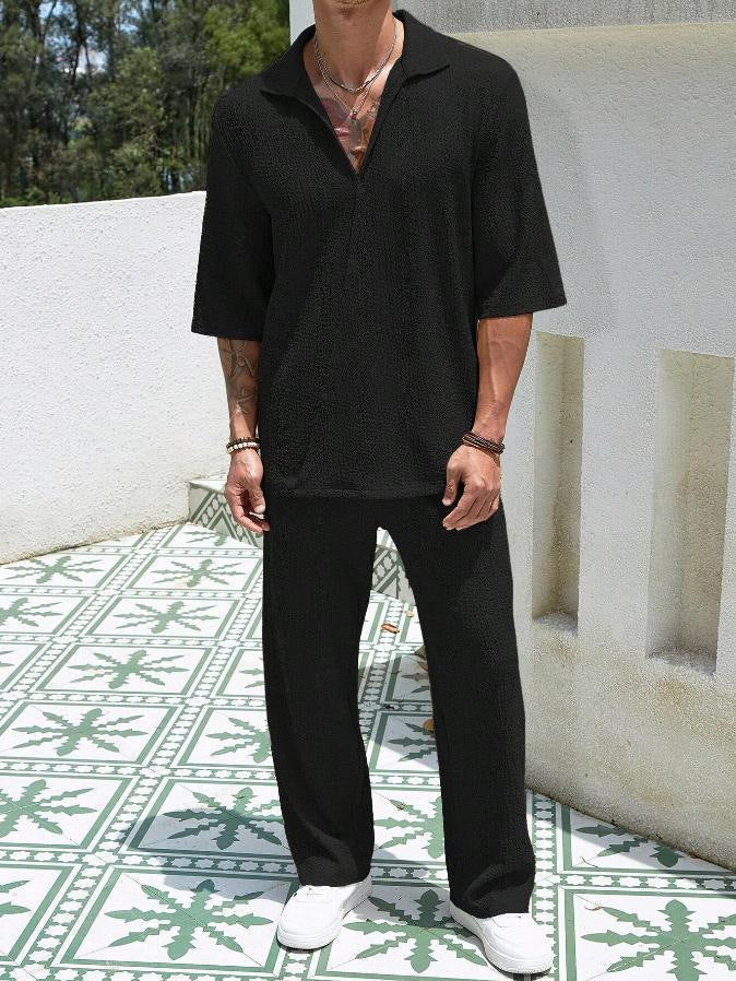 Men’s Comfy Lounge Set – Soft Knit – Relaxed Fit – Long Sleeve Top & Pants