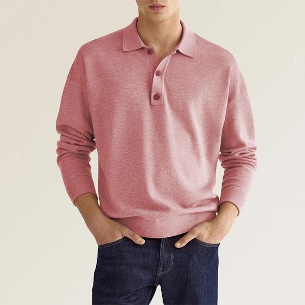 Men’s Polo Shirt - Soft Knit Cotton Blend - Regular Fit - Long Sleeve Ribbed Cuffs