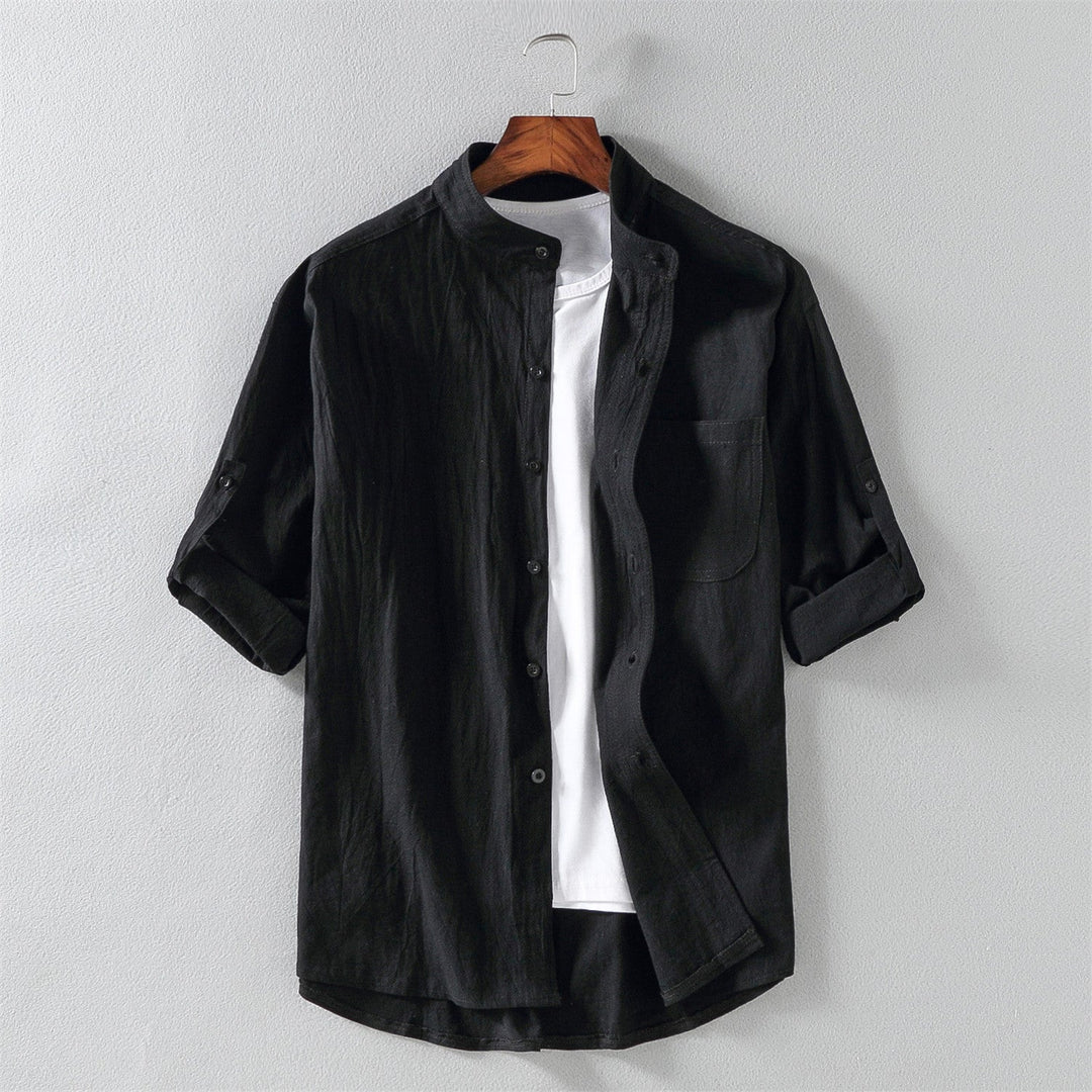 Men’s Casual Shirt - Long Sleeve - Mandarin Collar - Relaxed Fit - Breathable Cotton Blend