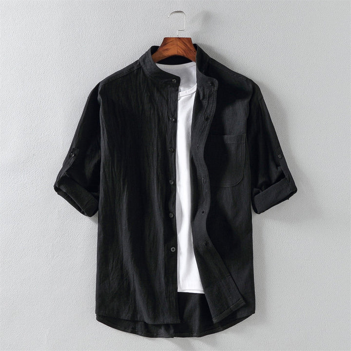 Men’s Casual Shirt - Long Sleeve - Mandarin Collar - Relaxed Fit - Breathable Cotton Blend