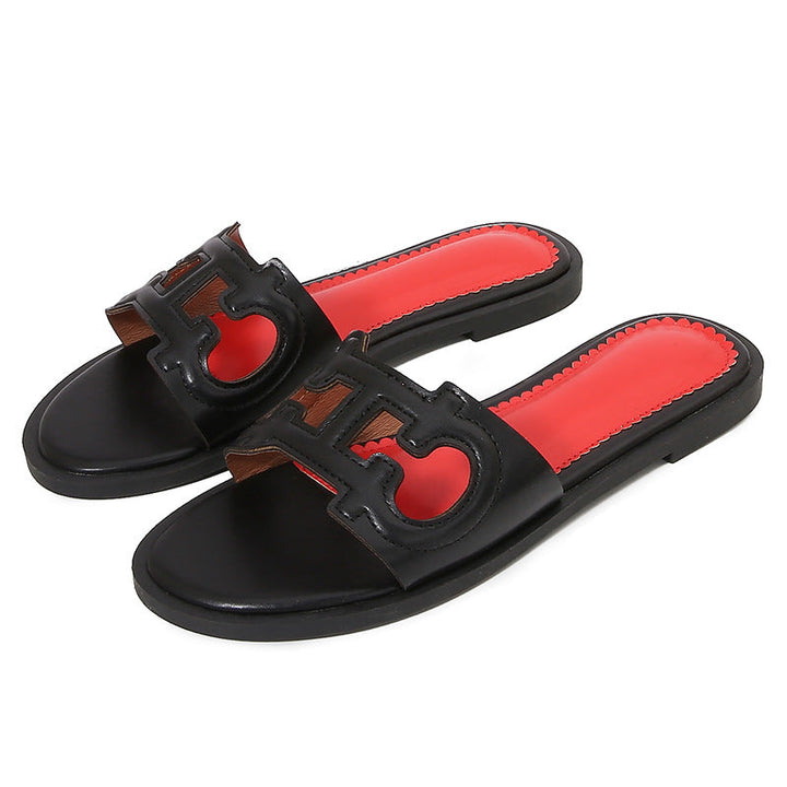 Women’s Flat Sandals - Cut-Out Strap - Open Toe - Slip-On Casual Footwear