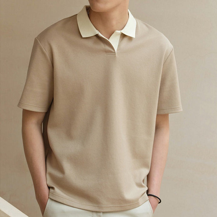 Men’s Polo Shirt - Relaxed Fit - Contrast Collar - Short Sleeve Casual Knit Top