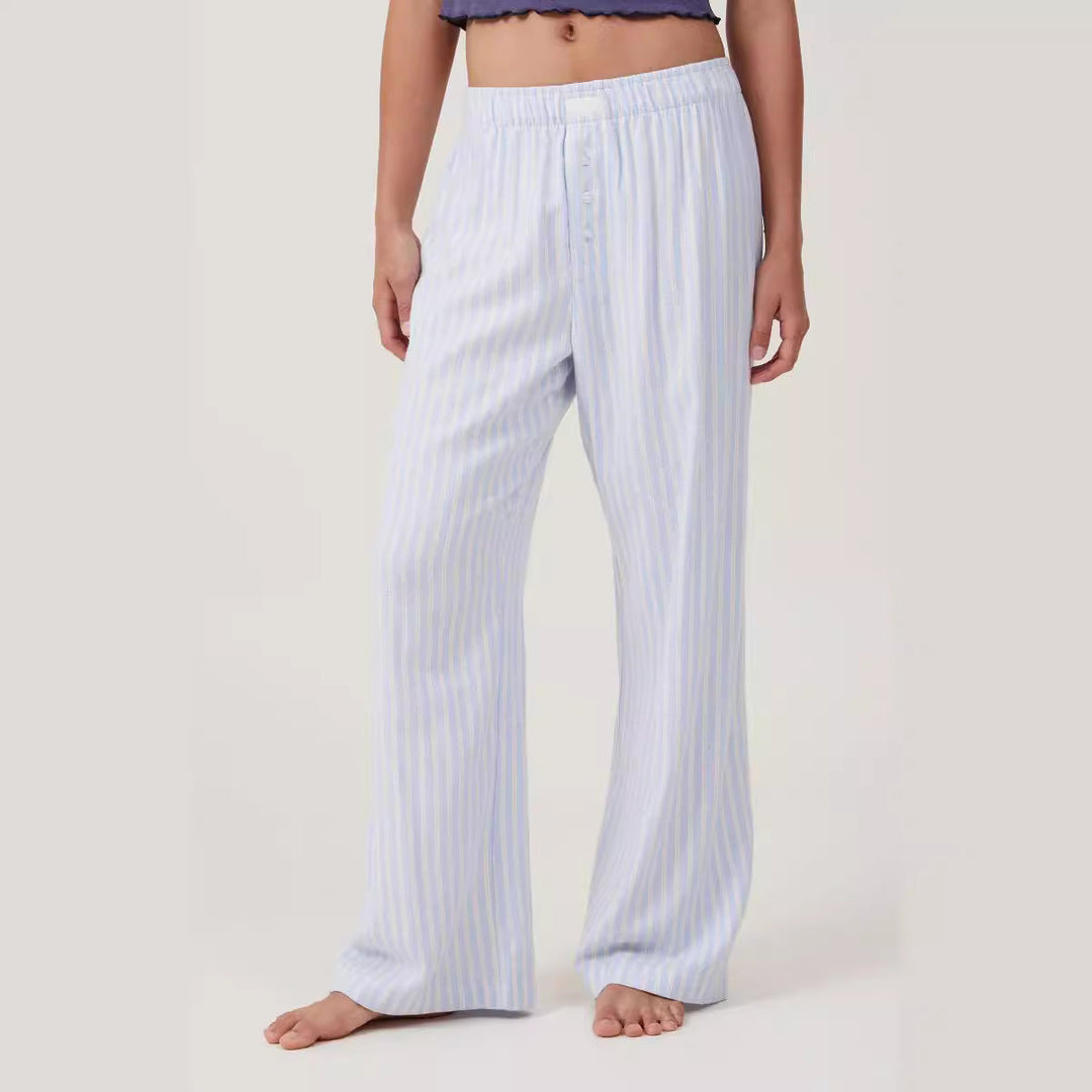 Women’s Lounge Pants - Cotton Blend - Relaxed Fit - Elastic Waist - Striped Casual Wear
