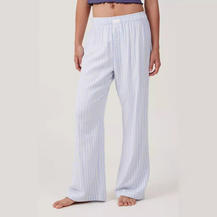 Women’s Lounge Pants - Cotton Blend - Relaxed Fit - Elastic Waist - Striped Casual Wear