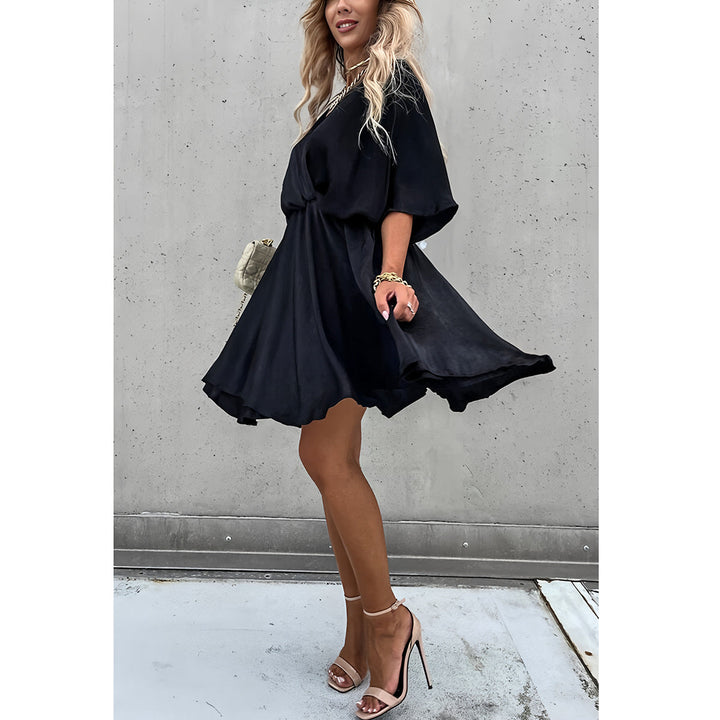 Women’s V-Neck Dress – Twisted Front Knot – Flutter Sleeve – Layered Elegant Skirt