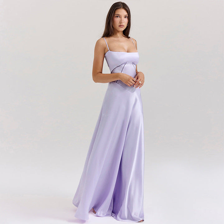 Women’s Evening Gown - Silk Feel - Cut-Out Waist - Spaghetti Strap Full-Length Dress