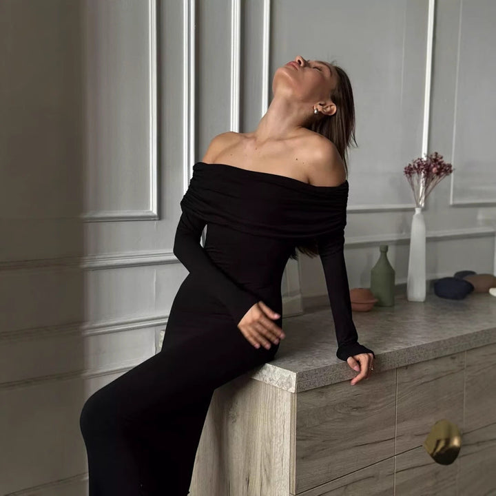 Women’s Bodycon Dress – Off-Shoulder – Long Sleeve – Stretch Fit – Knee-Length Elegant Style