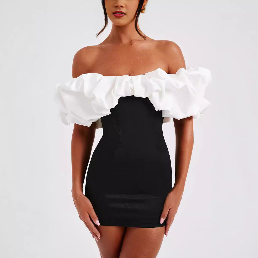Women’s Mini Dress - Off Shoulder - Ruffled Neckline - Slim Fit Cocktail Style