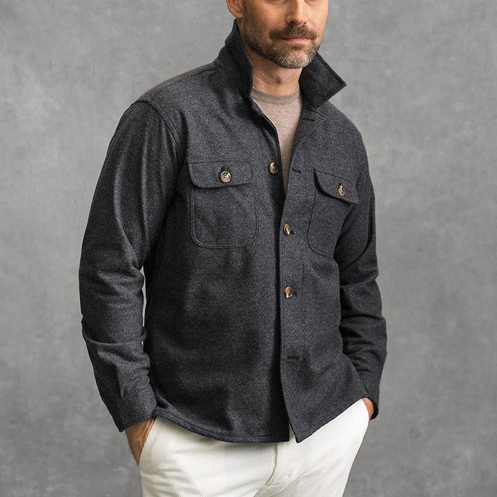 Men's Jacket - Tailored Fit - High Collar - Button-Up Front - Chest Flap Pockets